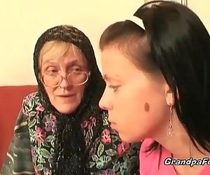 Hot babe helps granny to..